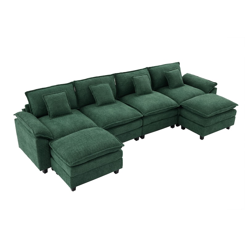 Modular Chenille Sectional Sofa with Ottomans, Deep Seat, Wide Padded Armrests, 2-Seat / 3-Seat / 4-Seat Options