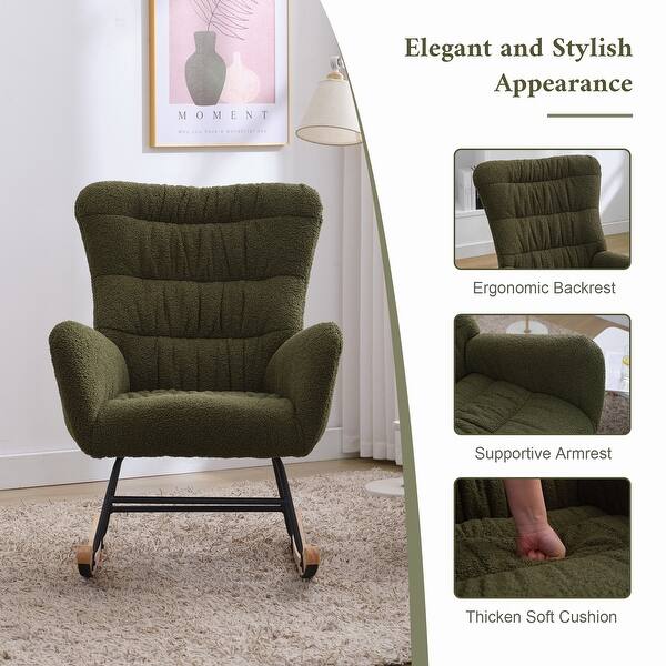 Rocking Chair Nursery, Teddy Fleece Upholstered Rocking Chairs With High Backrest And Armrests, Small Glider Chair For Nursery, Living Room, Bedroom (Brown