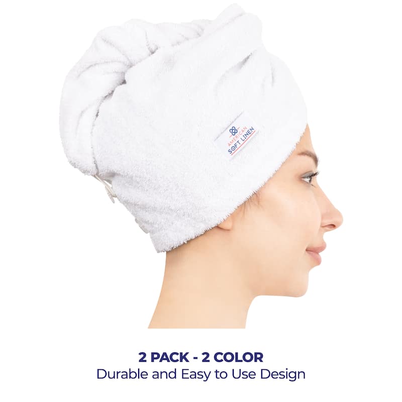 American Soft Linen 100% Cotton Hair Drying Towels for Women, Cotton Hair Turban Turkish Towel Wrap, Head Towel Cap for Hairs
