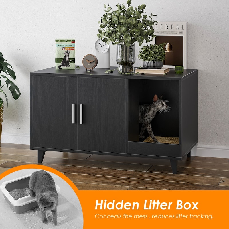 STARY Hidden Cat Litter Box Enclosure Furniture with Scratching Mat