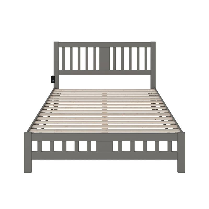 Elegant Bed with Footboard - Grey Bedroom Furniture - Solid Wood Frame - Slat Support System
