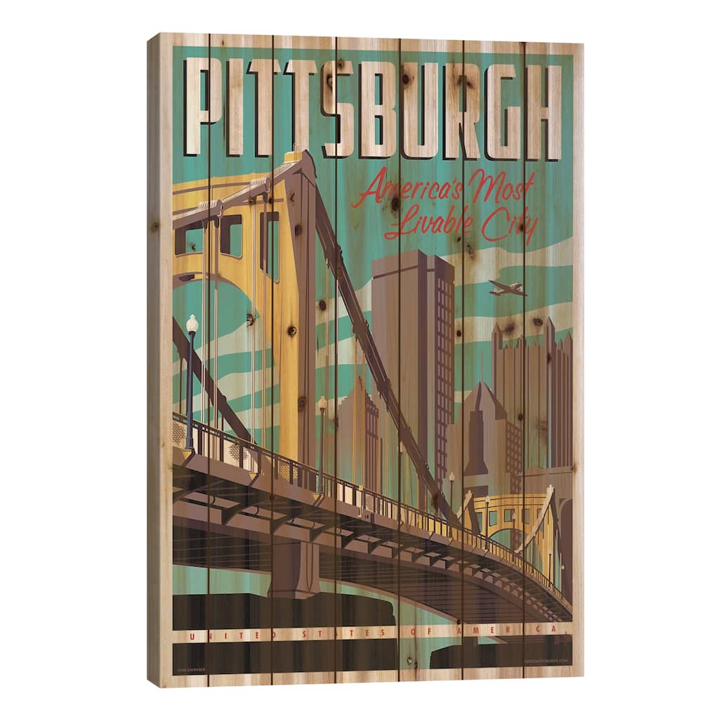 Pittsburgh Most Livable City Travel Poster Print On Wood by Jim Zahniser - Multi-Color