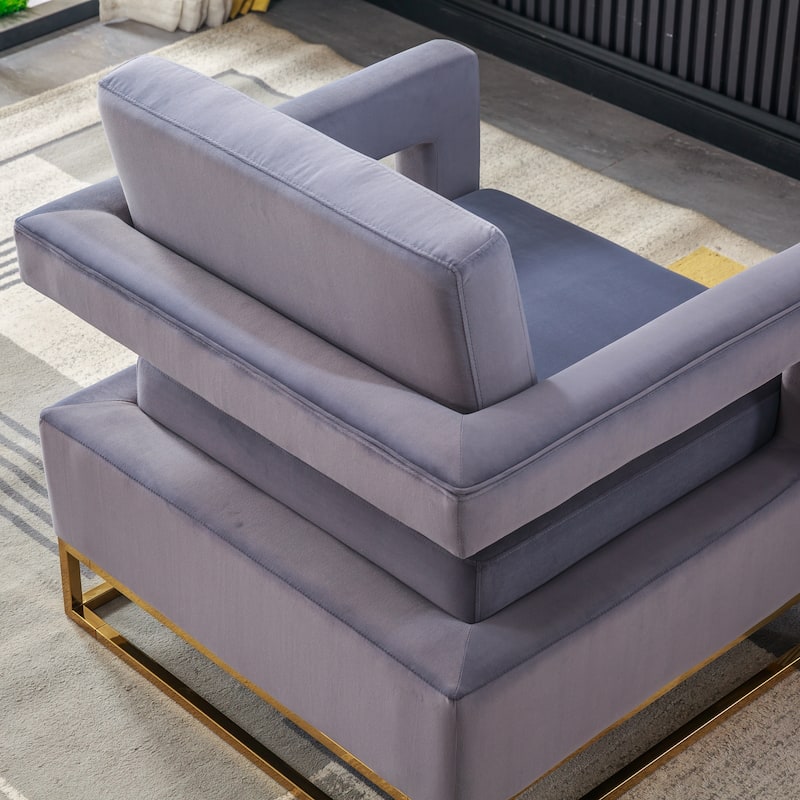 Grey Modern 31.9" Velvet Arm Chair with Stainless Steel Base for Living Room