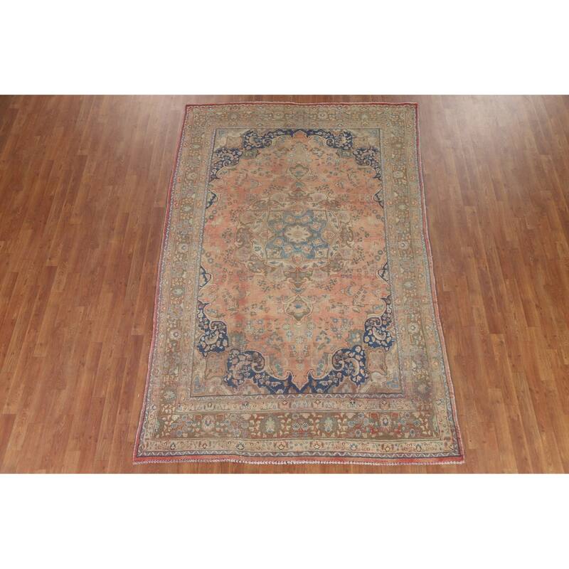 Hand Knotted Oriental 100% Wool Carpet Traditional Medallion Coral Mashad Area Rug - 9' 3'' X 6' 1''