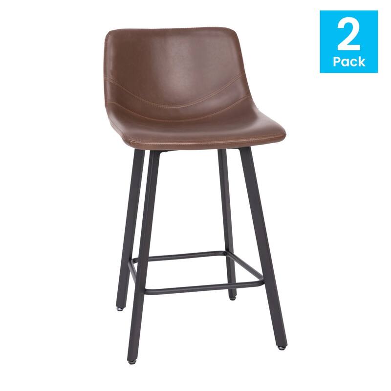 Set of 2 Armless Upholstered Metal Counter Stools