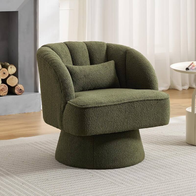 Modern Swivel Barrel Accent Chair, 360° Upholstered Armchair with Striped Backrest & Plush Padding - Green