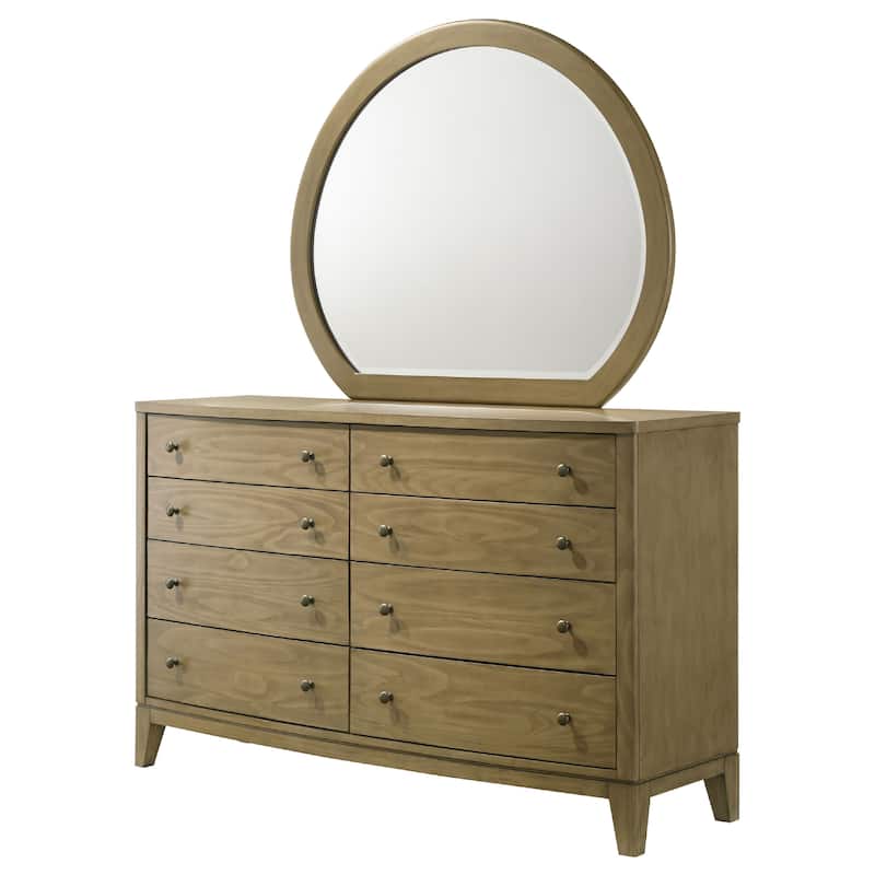 Heon Wide Dresser with Mirror, 8 Drawers, Natural Brown Wood Frame