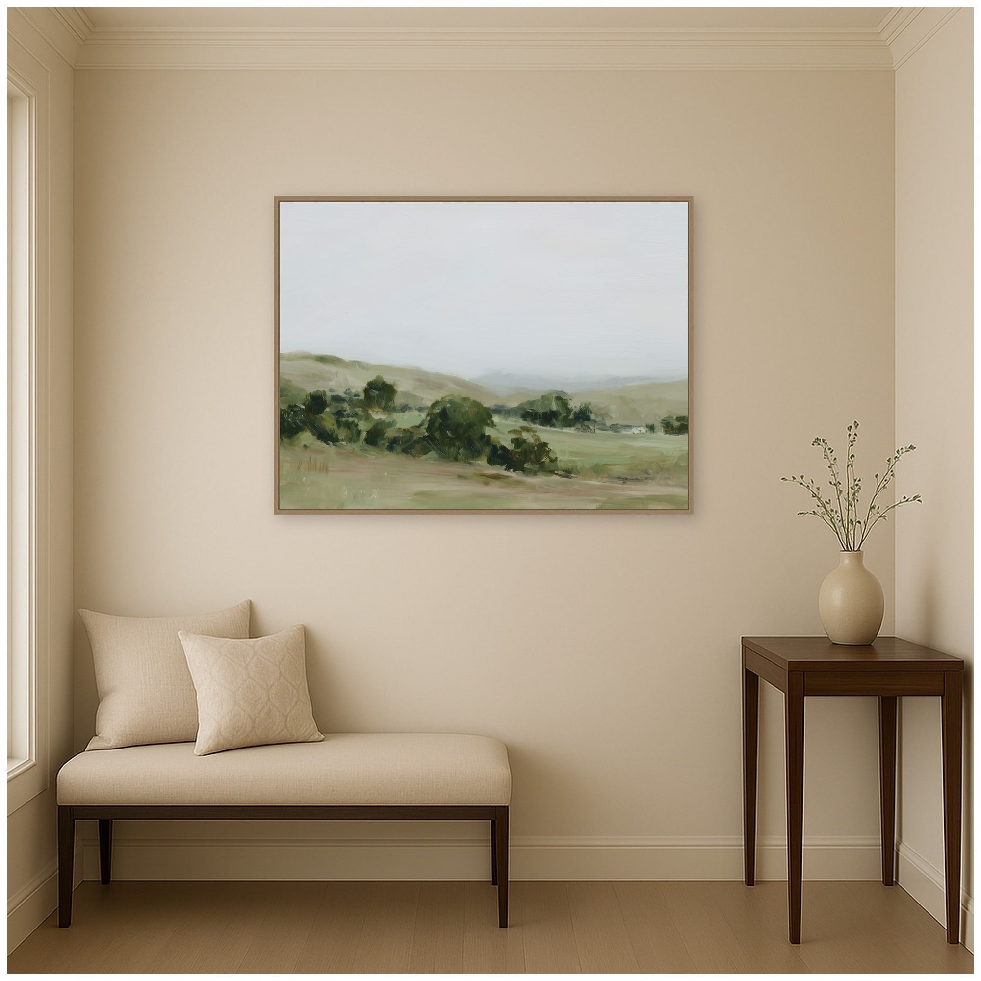 Kate and Laurel Stillness in Green by Amy Lighthall Framed Canvas Wall Art Print
