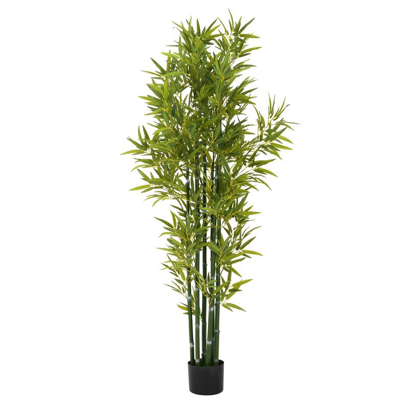Roomfitters 72'' Artificial Bamboo Tree Set of 2, Tall Faux Indoor Plants with Black Plastic Pots for Home Decor, Green