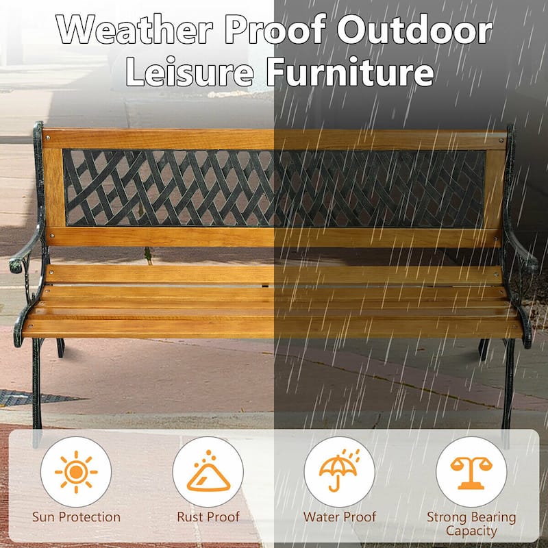 Patio Bench Outdoor Furniture Iron Hardwood Frame Porch Loveseat