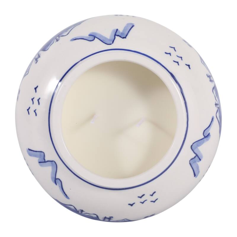 Chinoiserie Ceramic Candle - Neroli and Basil Scent - 7", Blue - 7.0"