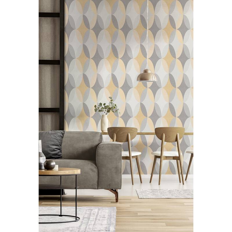 Fine Decor Kirby Mustard Oval Geo Wallpaper
