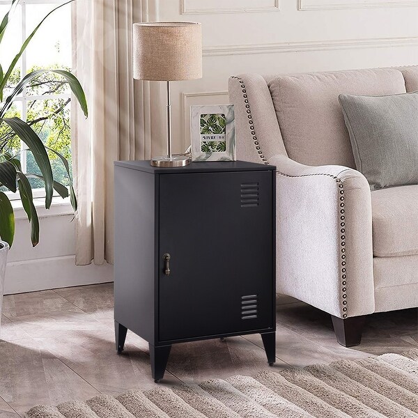 Merax Metal Nightstands End Side Table Cabinet with 1 Door. Opens flyout.