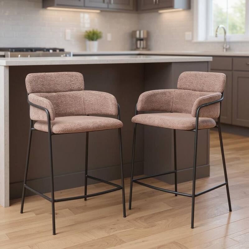 HomeRoots Set of Two 26" Brown and Black Faux Shearling and Steel Counter Height Bar Chairs - Counter Height - Brown - Set of 2