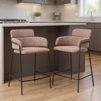HomeRoots Set of Two 26" Brown and Black Faux Shearling and Steel Counter Height Bar Chairs