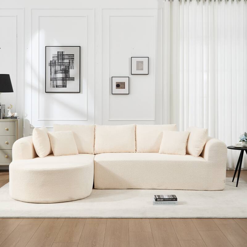 Modular Cloud Sectional Couch with L Shape Chaise, Corduroy Upholstered Boneless Sofa, Compressed Sofa with 7 Pillows