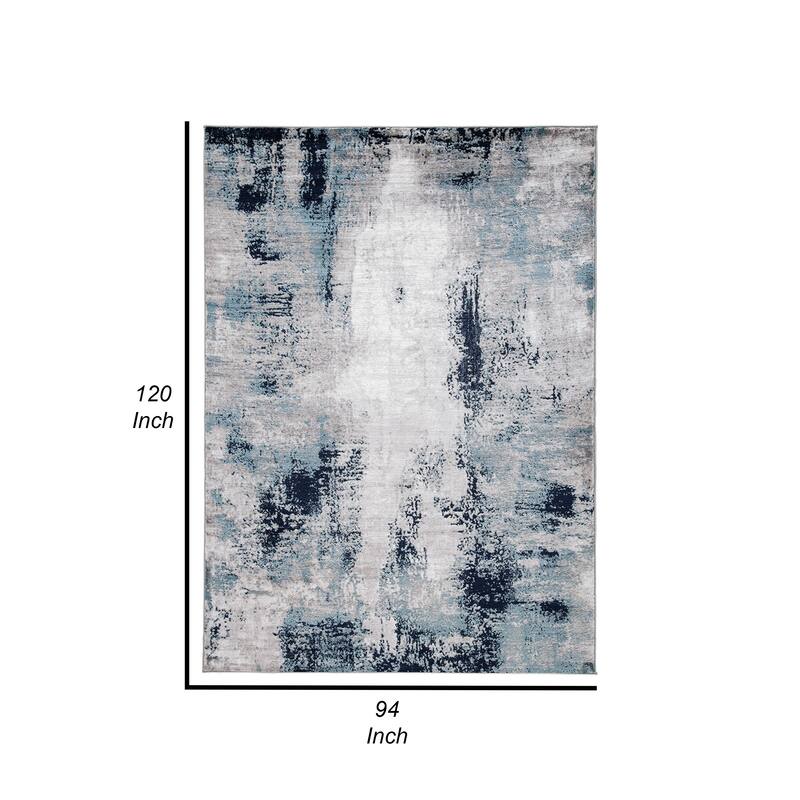 Nel 8 x 10 Large Area Rug, Machine Woven Abstract Design, Blue White - 8 x 10