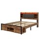 preview thumbnail 8 of 6, Queen Bed Frame with Storage, Charging Station, LED & Pet Bed, Rustic Brown