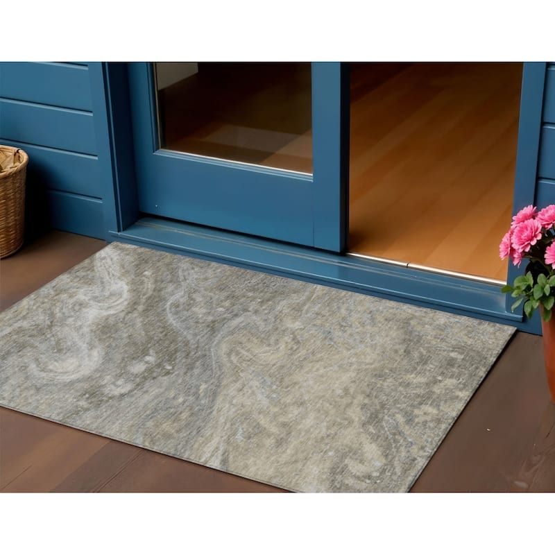 HomeRoots Abstract Transitional Rectangle Outdoor Rug - 3' x 5'