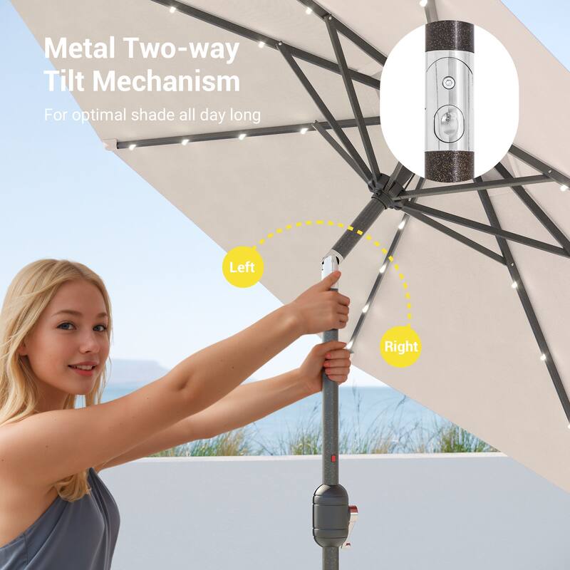 BONOSUKI LED Patio 9Ft Market Umbrella,Outside Deck Table Umbrella