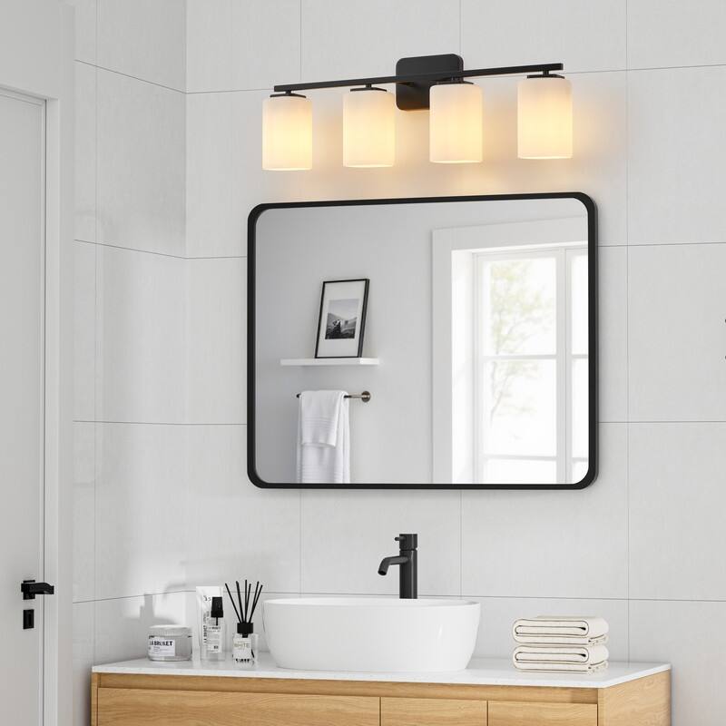 KAWOTI Modern & Contemporary Vanity Light with Frosted Glass Shade - 4-Light(W28.5'')