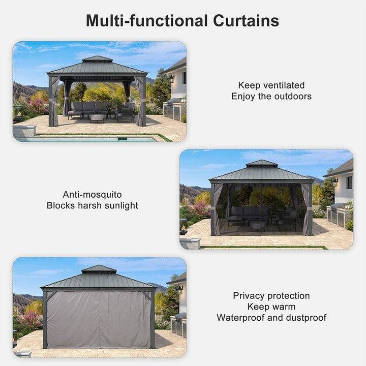 PURPLE LEAF Outdoor Galvanized Steel Hardtop Gazebo, Aluminum Frame Gazebo With Curtains