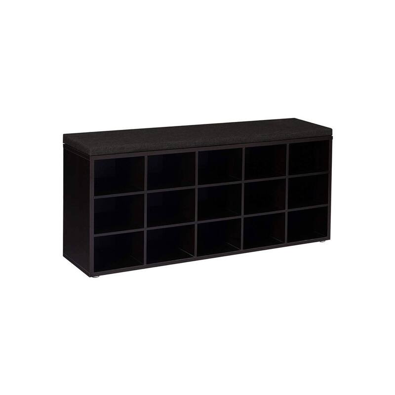 15-Cube Shoe Storage Bench with Cushion Seat and Adjustable Shelves Perfect for Entryway or Living Room - Espresso-Brown