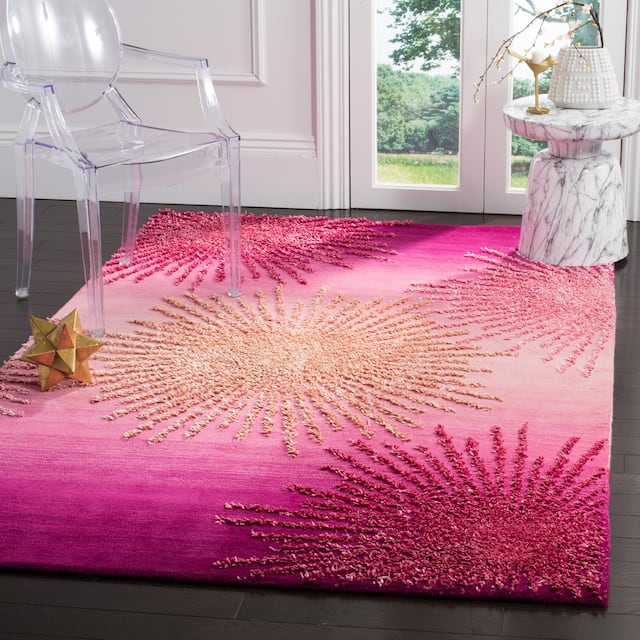 SAFAVIEH Handmade Soho Miyase Modern Burst New Zealand Wool Rug - 6' x 9' - Pink