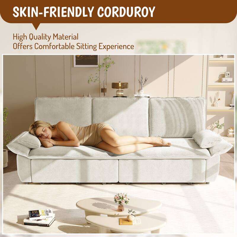 94.5" King Size Corduroy Convertible Pull Out Sofa Bed