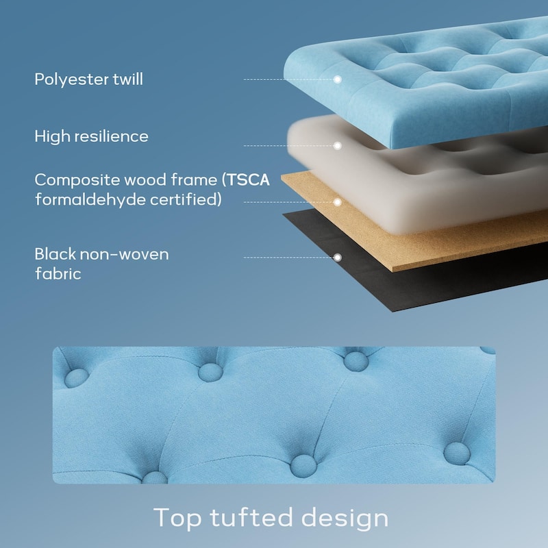 Button-Tufted Storage Bench Ottoman with Solid Wood Legs for Bedroom 50"W x 17.5"D x 18"H