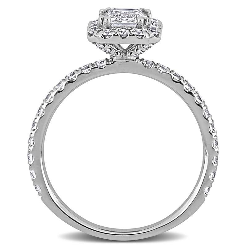 Miadora 1 5/8ct TDW Emerald-Cut and Round-Cut Diamond Engagement Ring in 14k White Gold
