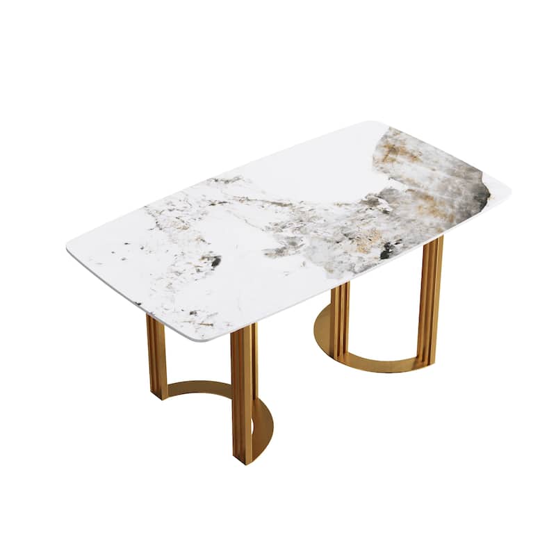 63"Modern artificial stone pandora white curved metal leg dining table -6 people