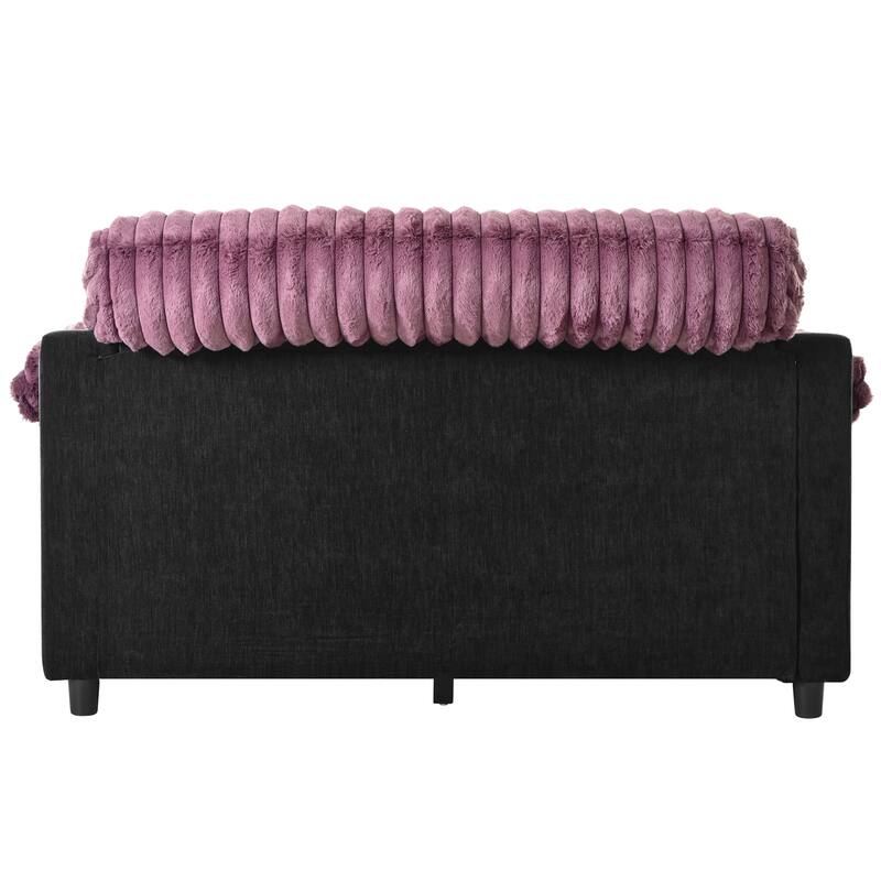 Modern Oversized Chaise Lounge Sofa for Living Room, 65.25" Cloud Sleeper Sofa Plush Faux Fur Sofa Couch with 2 Pillows