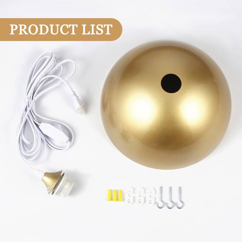 1-Light Dome Hanging Pendant Light Chandelier Lighting for Kitchen Island with Metal Cover & Plug