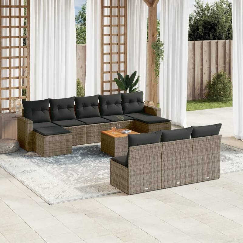 vidaXL Patio Sofa Set with Cushions Outdoor Furniture 11 Piece Poly Rattan - 21.7 x 21.7 x 14.6 - Gray