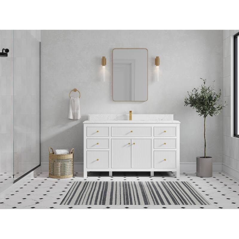 Willow Collections 60 in W x 22 in D Sonoma Free Standing Reeded Single Sink Bathroom Vanity with Countertop