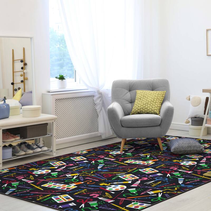 Crayola Art Supplies Black Abstract Area Rug By Well Woven