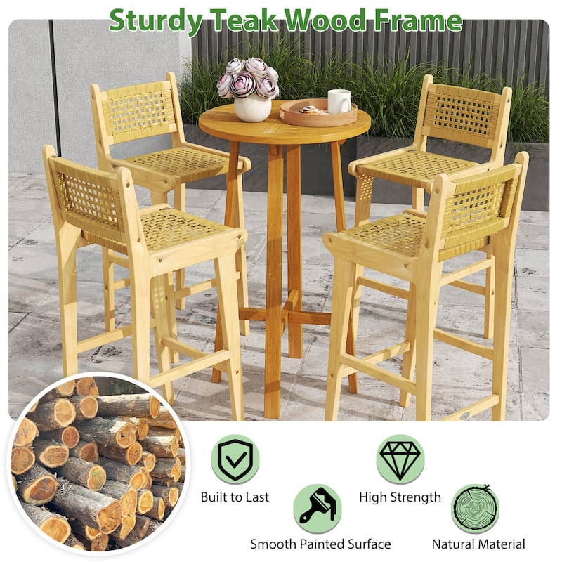 Costway 1/2/4 PCS Patio Teak Wood Bar Stool Outdoor Bar Height Chair - See Details
