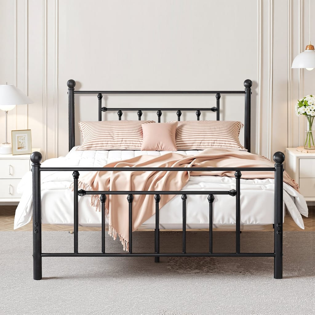 Reinforced Metal Platform Bed Frame, Black, Twin/Full/Queen Size Beds