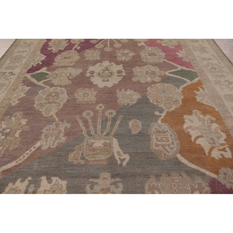 All-Over Floral Oushak Vegetable Dye Area Rug Handmade Wool Carpet - 8'11" x 12'4"