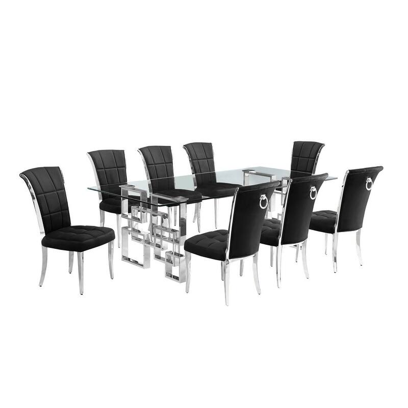 Best Quality Furniture D223/4-SC320-7 Dining Set with 95" 15mm Glass