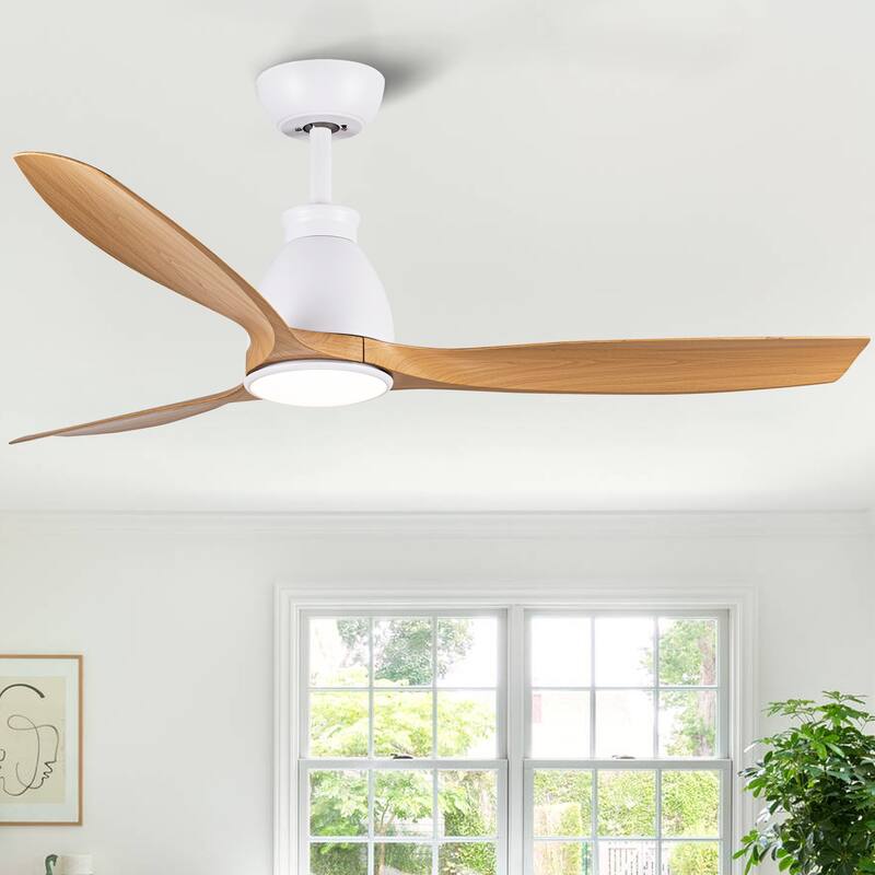 52 inch Indoor Ceiling Fan with Intergrated LED - Matte White with Antique Brown Wood Grain Blade - Brown
