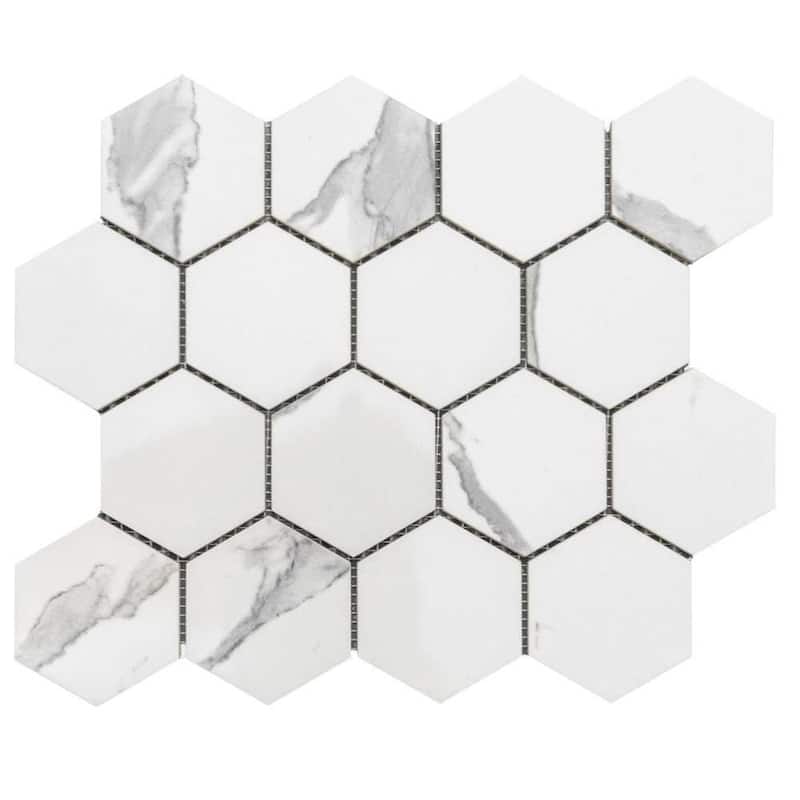 Stately Hex 11x14 Polished Porcelain Mosaic Tile - Floor, Wall, Backsplash