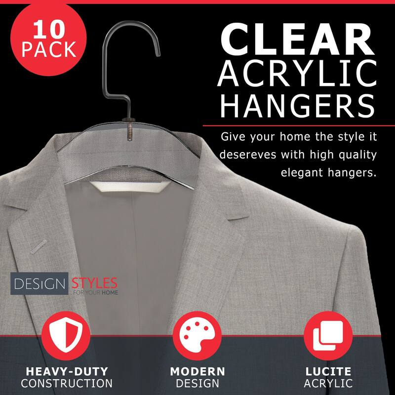 DesignStyles Clear Acrylic Clothes Hangers - 10 Pk