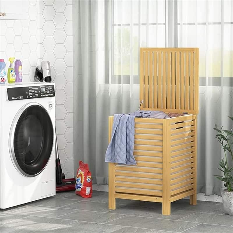Bamboo Laundry Hamper, 2-Section 120L - 18.31"L x 18.31"W x 25.59"H