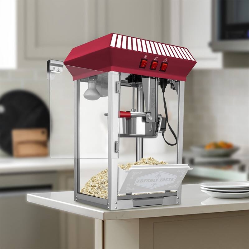 Commercial Popcorn Maker Machine,12 Ounce Kettle Stainless Steel Commercial Popcorn Machine with Tempered Glass