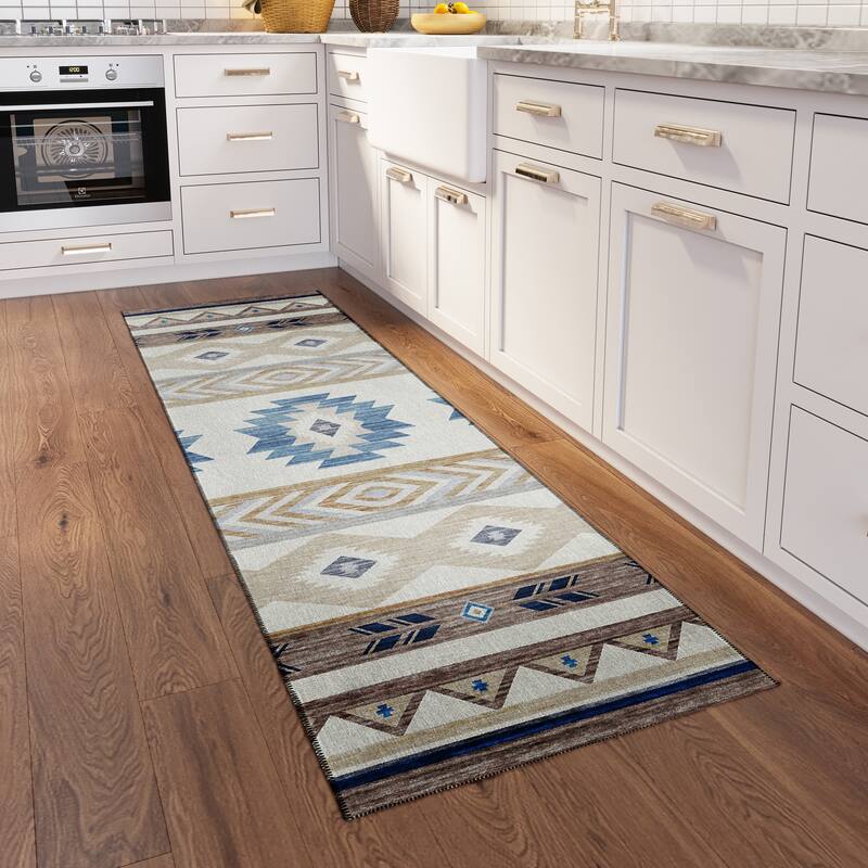 Indoor/ Outdoor Sonora Global Medallions Washable Rug - 2'3" x 7'6" - Taupe