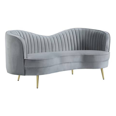 Reigha Grey and Gold Upholstered Camel Back Loveseat