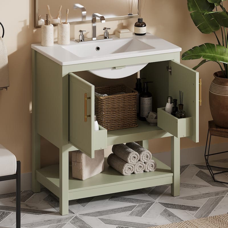 30-Inch Bathroom Vanity with Ceramic Sink and Versatile Storage
