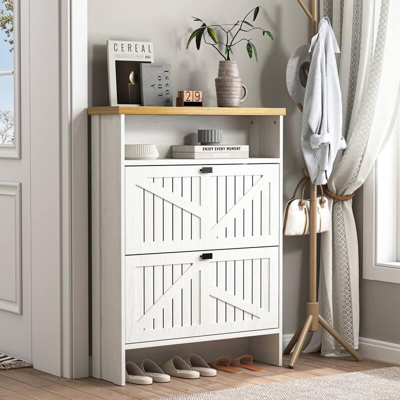 Multi-Functional Modern Minimalist Natural The Upper And Lower Folding Four-Layer Mdf Shoe Cabinet, 31.5*9.5*42.3 Inches